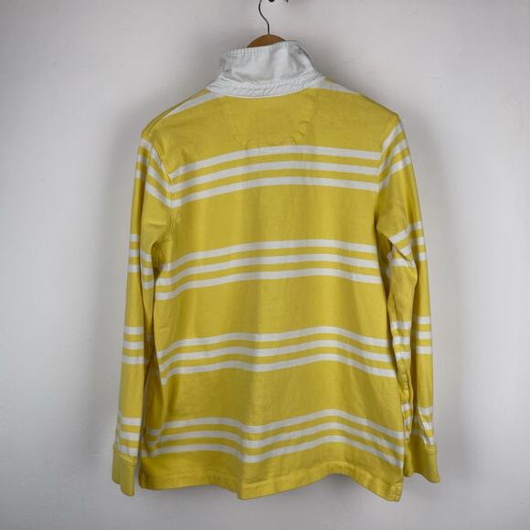Vintage Lands End Rugby Yellow White Striped Long Sleeve Shirt Preppy SZ L 14/16 - Picture 4 of 8